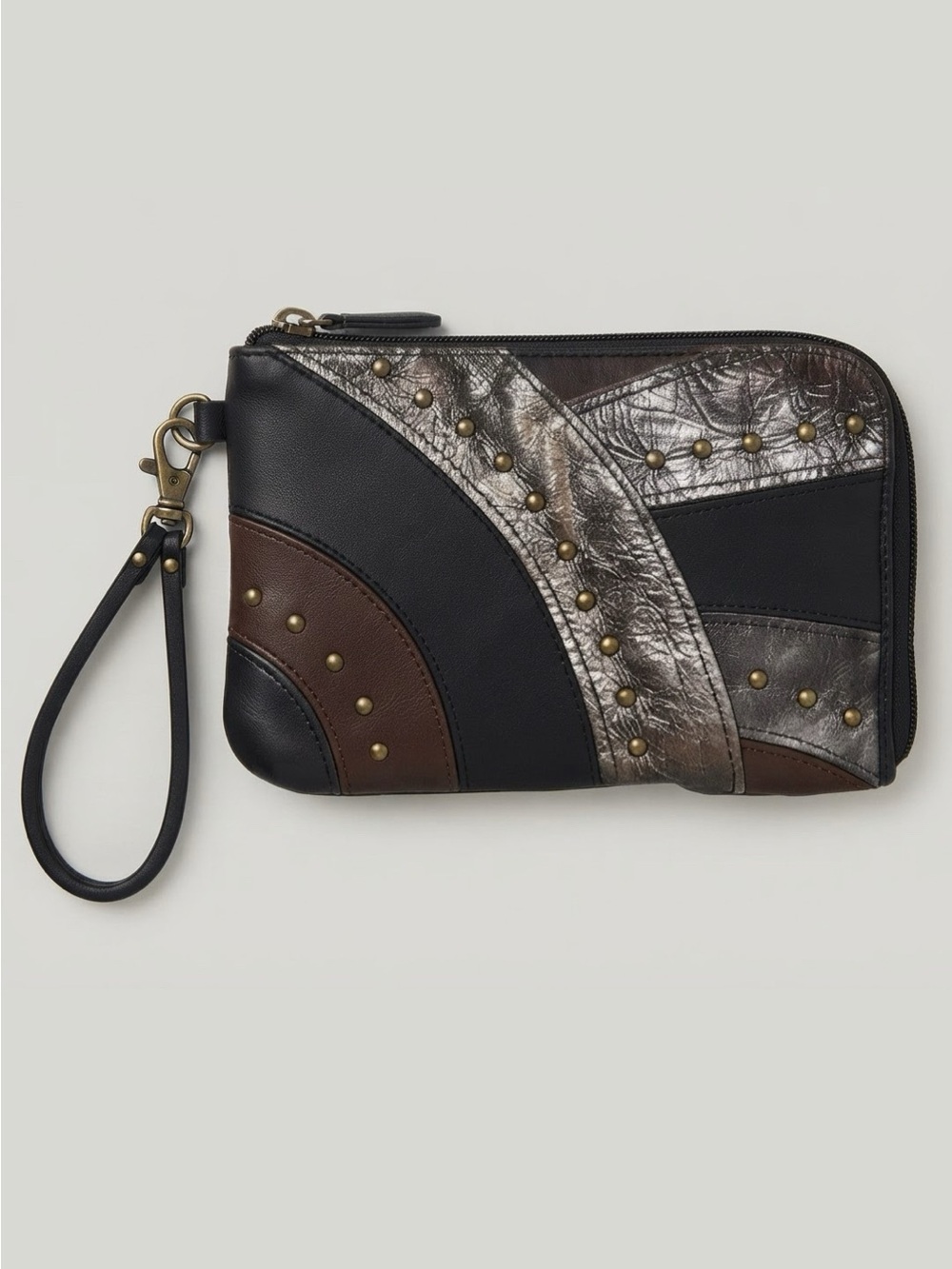 Vintage Y2K Fossil Wristlet Wallet Genuine Leather Patchwork Metallic glam studs